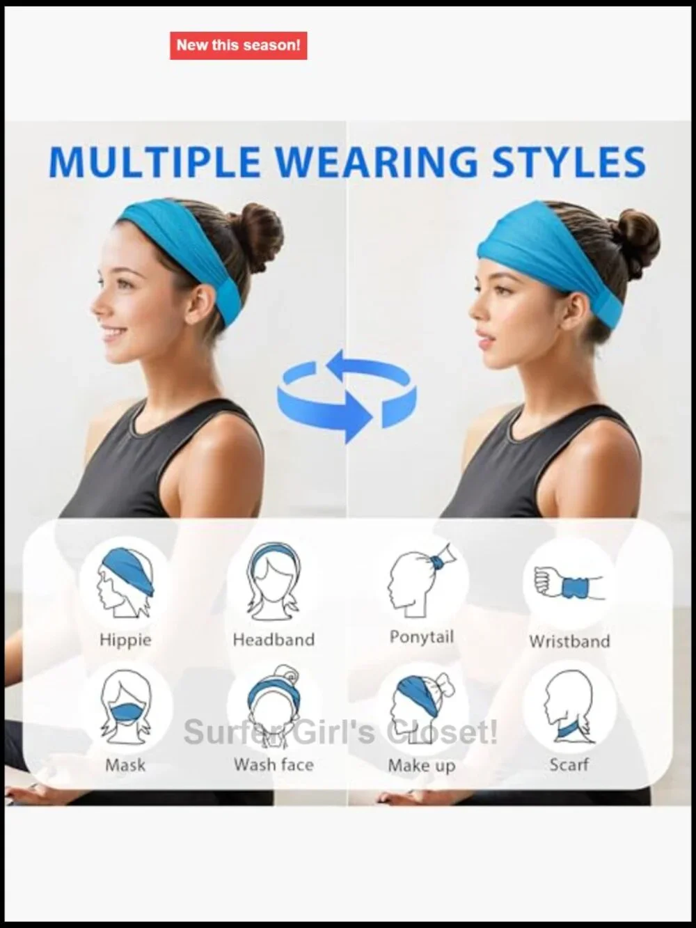 Instant Cooling Wide Headbands for Women, Non-Slip Moisture-Wicking Sport